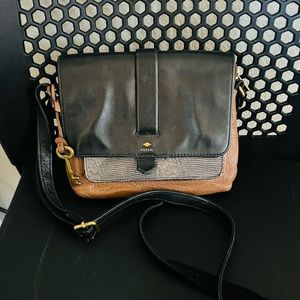 Fossil crossbody handbag brown and black leather